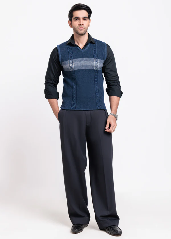 N-D-Blue-V-Neck Sando Sweater (671-14) - 3