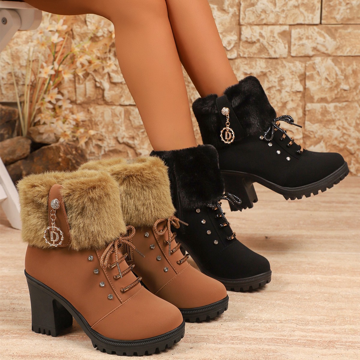 Women Lady  Leather High Heel - 3