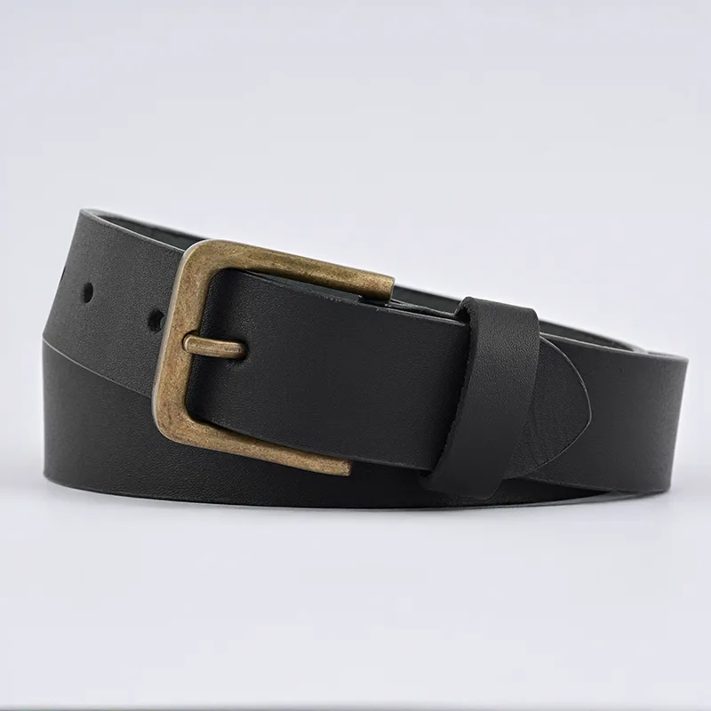 Black Leather Belt with Antique Buckle - 2