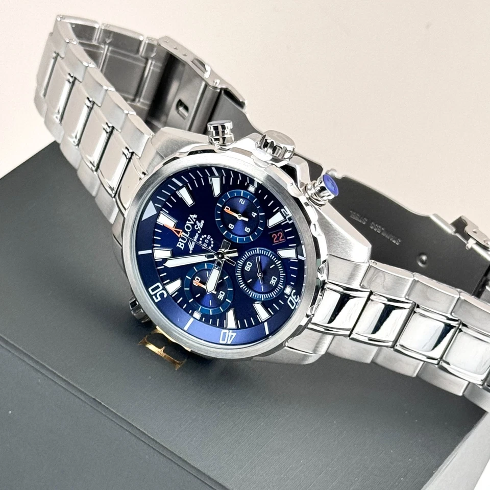 Bulova Men's Marine Star 43MM Blue Dial 6-Hand Chronograph Quartz Watch 96B256 - 2