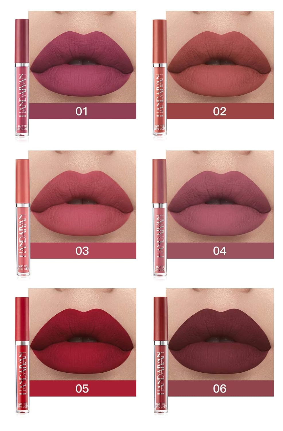 6Pcs Matte Liquid Lipstick Makeup Set, Matte liquid Long-Lasting Wear Non-Stick Cup Not Fade Waterproof Lip Gloss (Set A) - 2