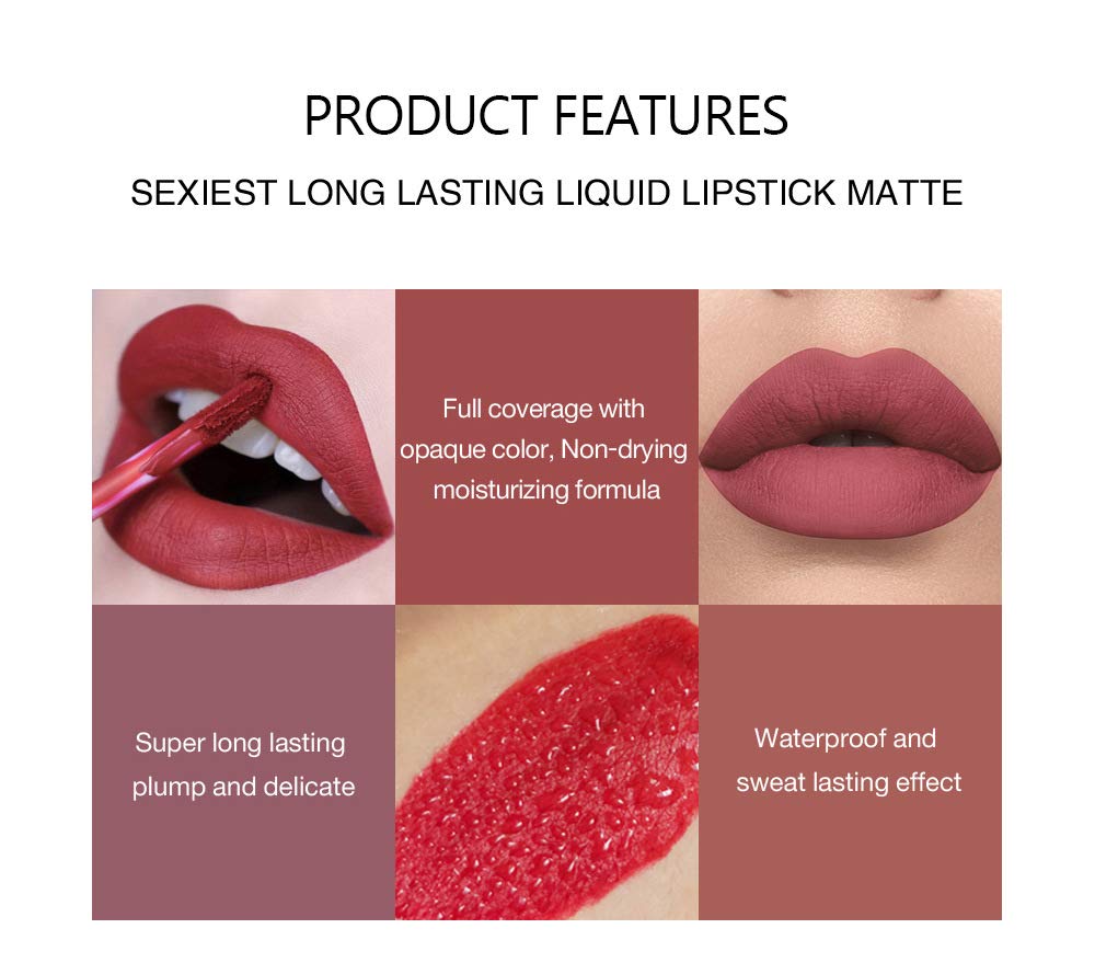 6Pcs Matte Liquid Lipstick Makeup Set, Matte liquid Long-Lasting Wear Non-Stick Cup Not Fade Waterproof Lip Gloss (Set A) - 4