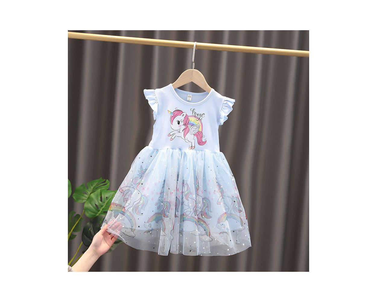 Unicorn Printed Girls White Dress