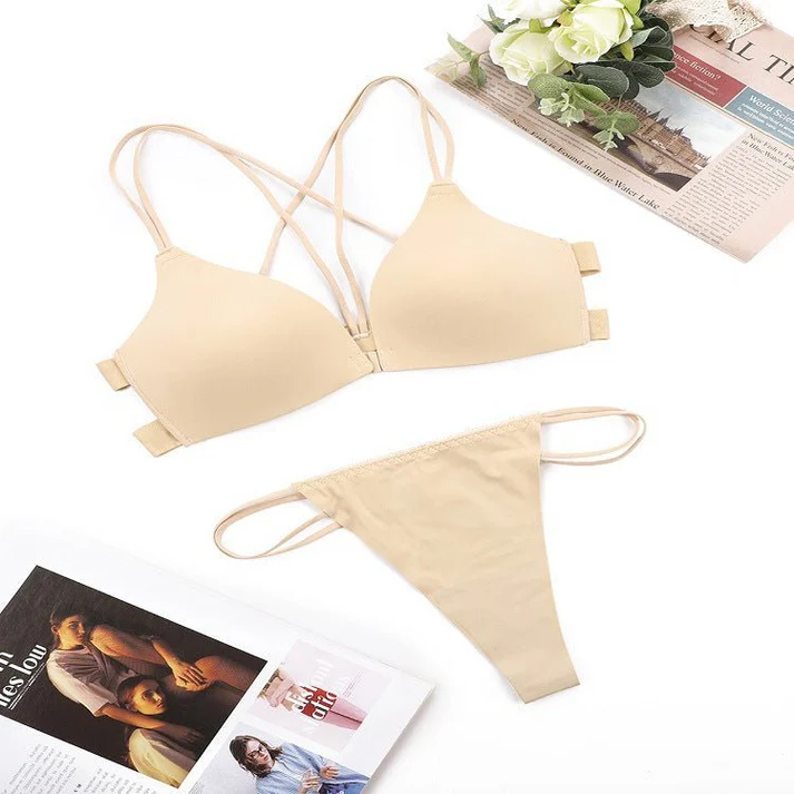Front buckle, no steel ring yoga push up anti-lower plate sxy bra set