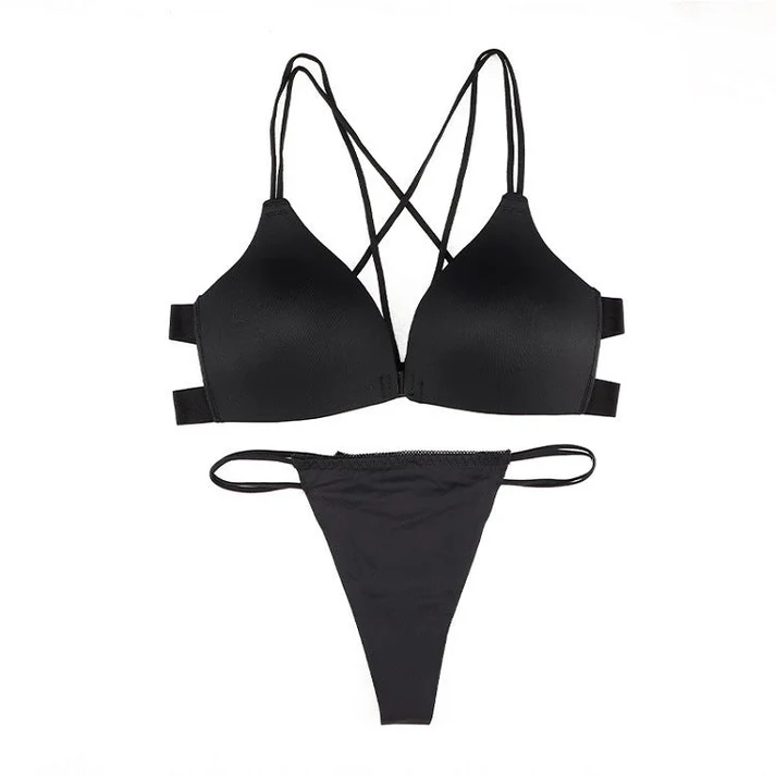 Front buckle, no steel ring yoga push up anti-lower plate sxy bra set - 2