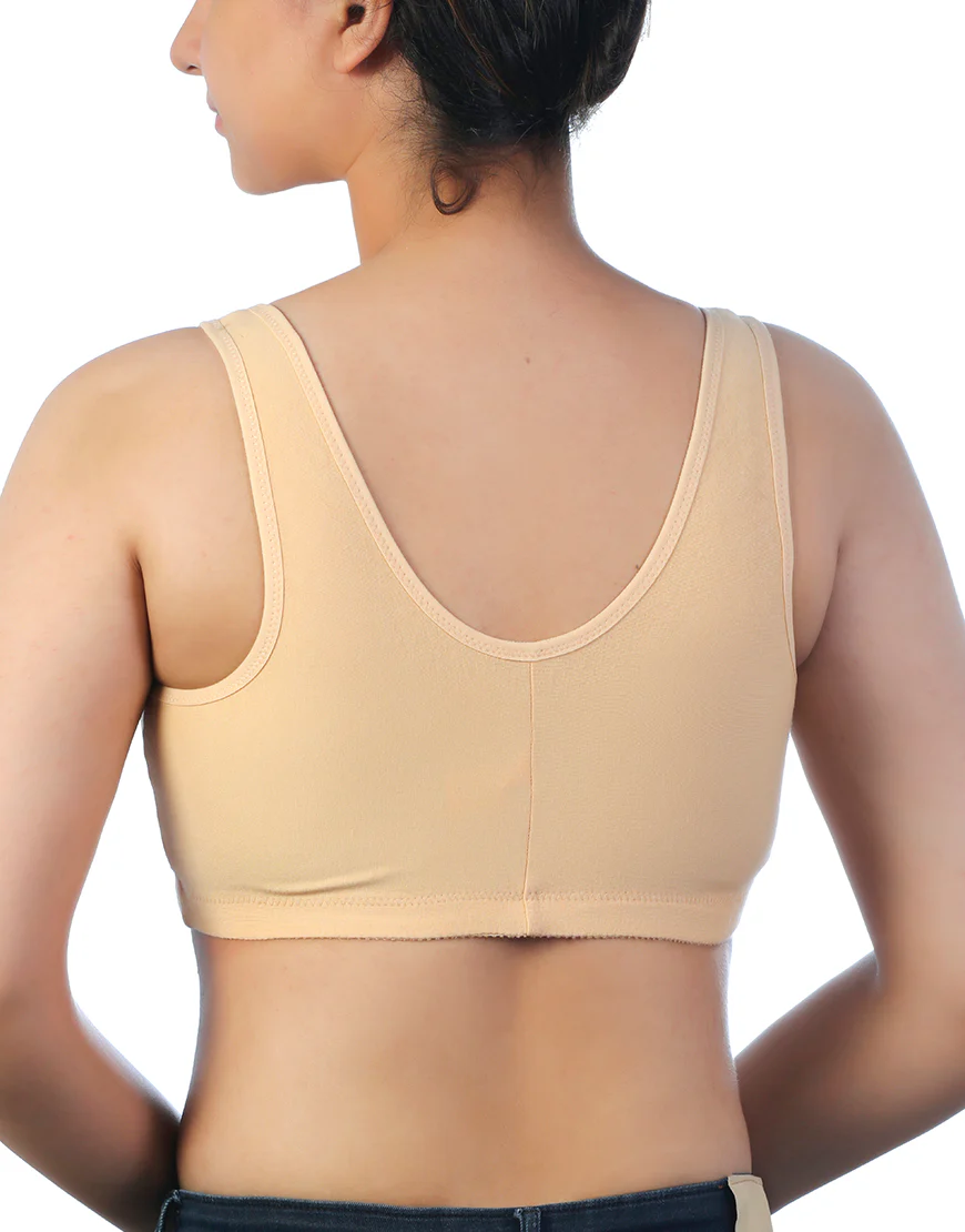 LOSHA COTTON FRONT OPEN SLIP ON POST SURGICAL BRA WITH POCKETS-SKIN - 3