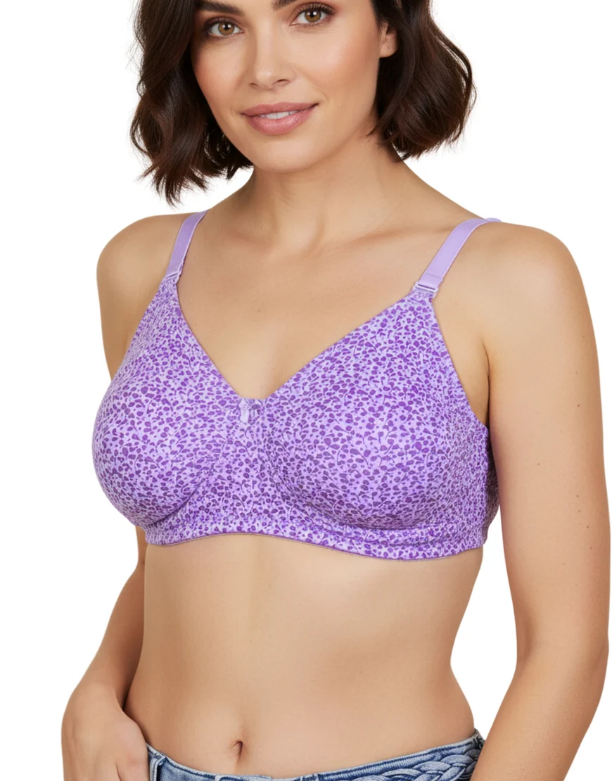 Cotton Double-Layer Non-Wired Bra – Lavender Print - 3