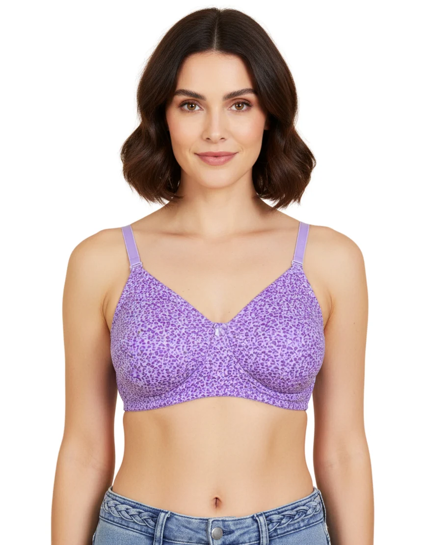 Cotton Double-Layer Non-Wired Bra – Lavender Print - 2