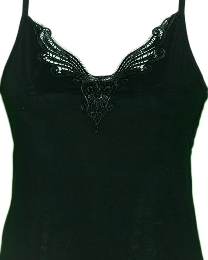 Embroidered Camisole For Women - Adjustable Straps - Color Black - 2814 - 2