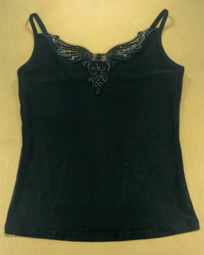 Embroidered Camisole For Women - Adjustable Straps - Color Black - 2814 - 3