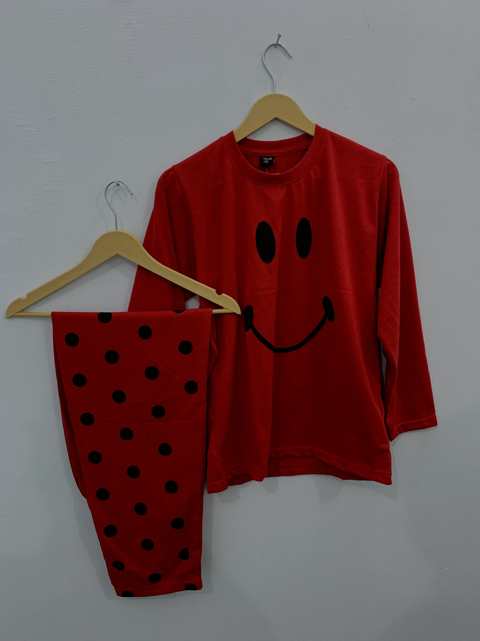 Red Smiley Printed Night Suit - 2