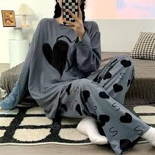 Grey Double Heart Full Sleeve Printed Night Suits - 3