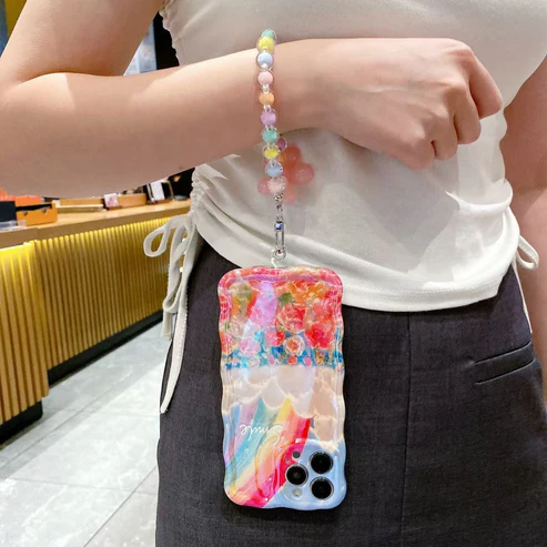 black phone case, phone case with chain, dog beads phone case, stylish phone cover - 3
