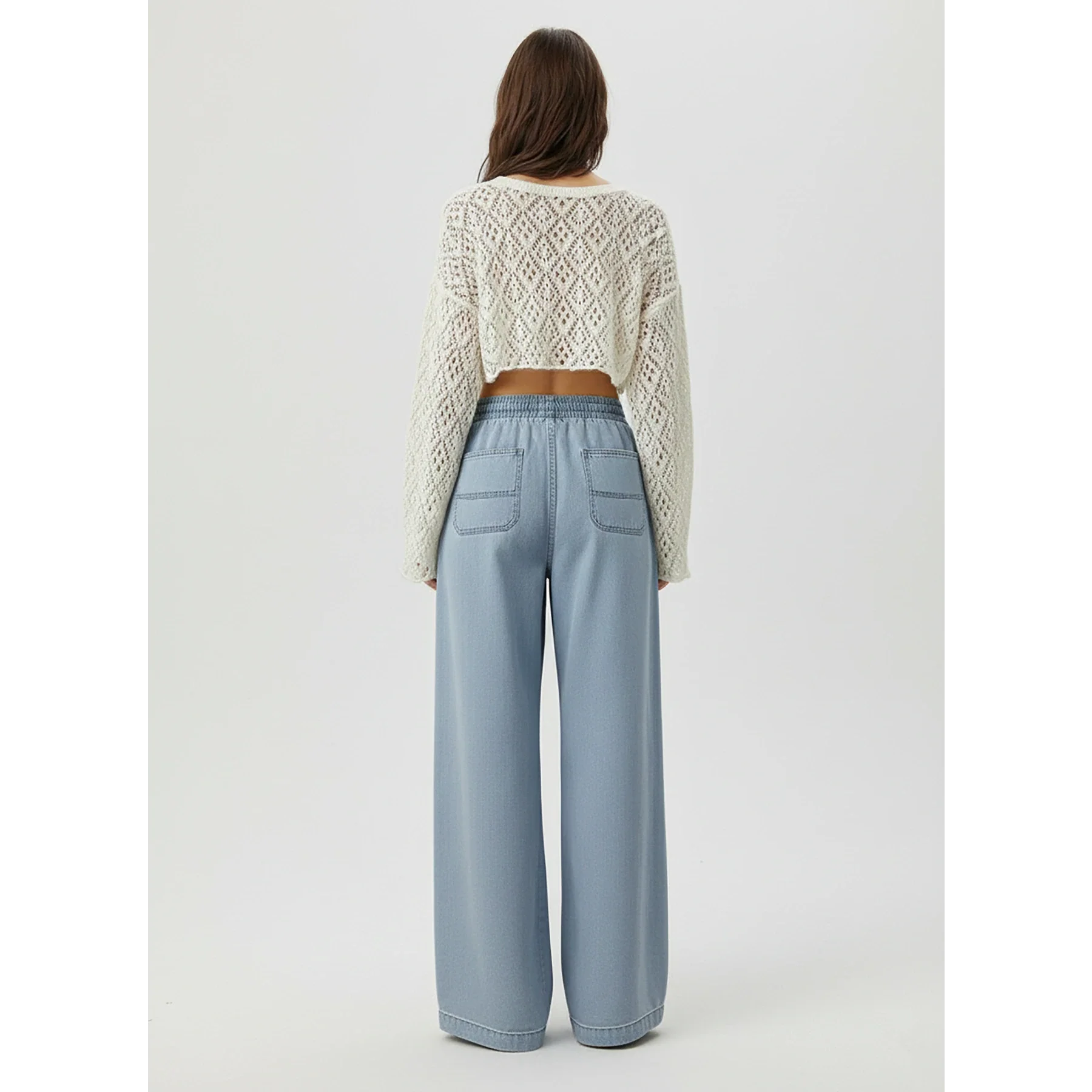 Light Blue Denim Palazzo Wide Leg Trousers - 2