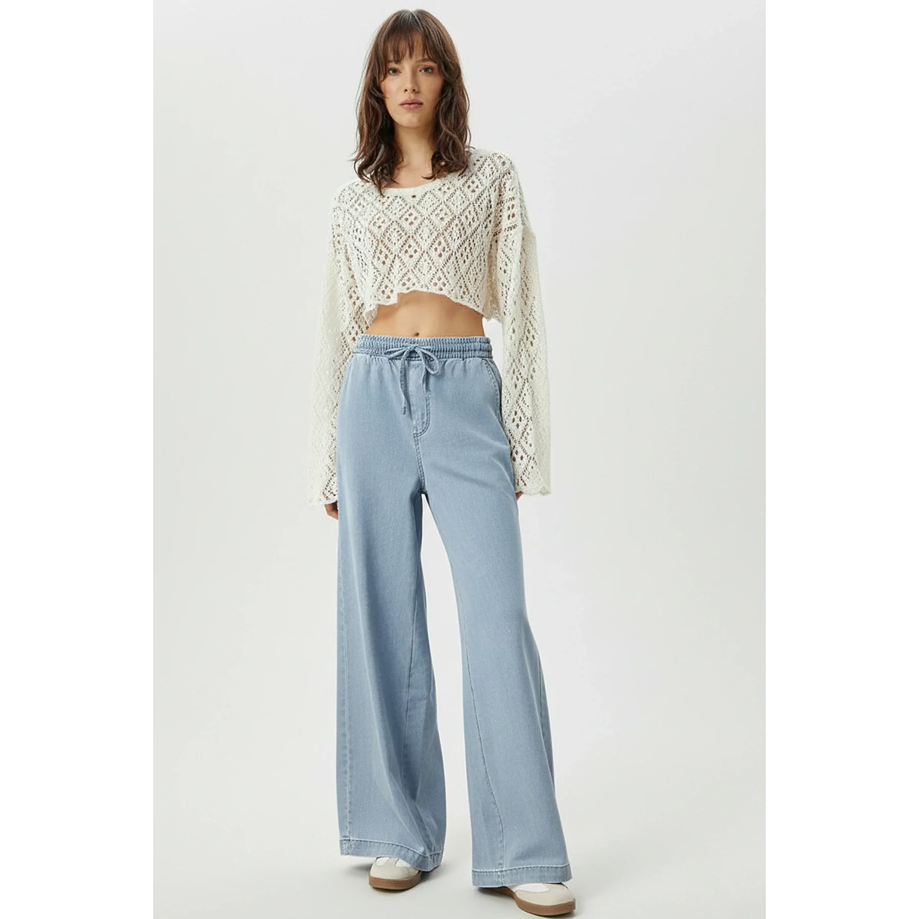 Light Blue Denim Palazzo Wide Leg Trousers