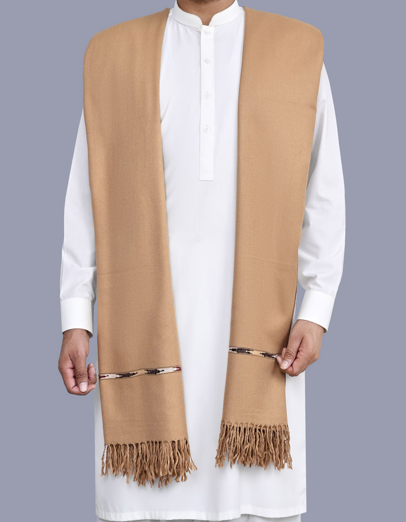 Camel Plain 100% Acrylic Men Shawl - 2
