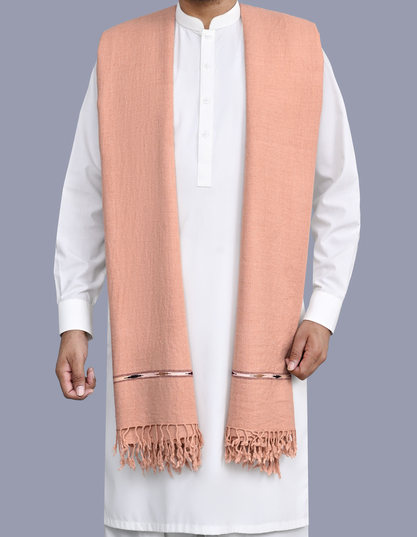D Skin Plain Wool Blend Men Shawl - 2