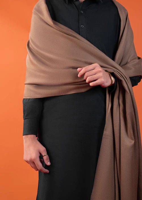 Light Chocolate - Pashmina Wool Men's Shawl - 2