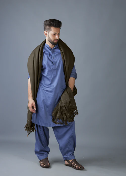 Peshawari Dhussa Shawl (Medium) - Army Green