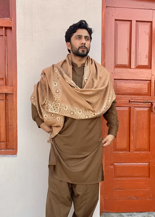 Irani Shawl - Baghdadi Style Stoler | Mini Shawl For Men - Camel Brown - 2