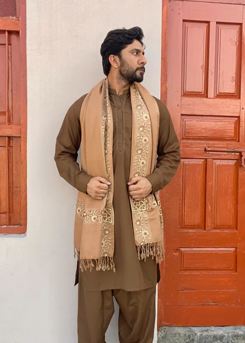 Irani Shawl - Baghdadi Style Stoler | Mini Shawl For Men - Camel Brown