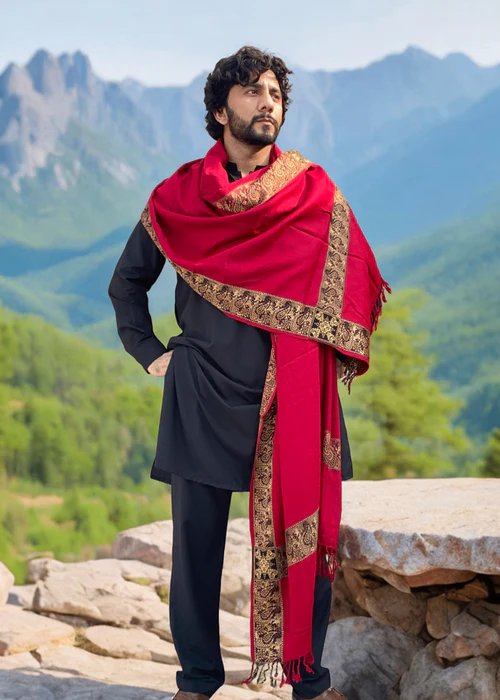 Irani Shawl - Baghdadi Style Shawl For Men - Blood Red - 2