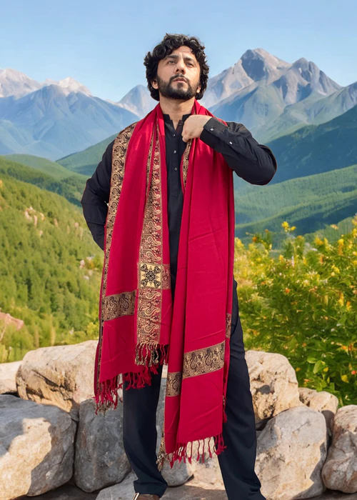 Irani Shawl - Baghdadi Style Shawl For Men - Blood Red - 3