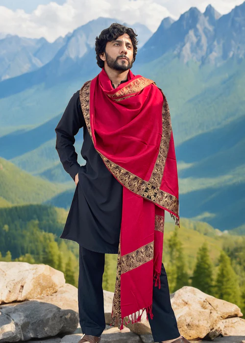 Irani Shawl - Baghdadi Style Shawl For Men - Blood Red - 4