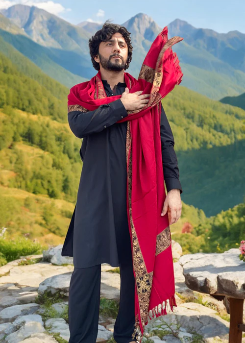 Irani Shawl - Baghdadi Style Shawl For Men - Blood Red
