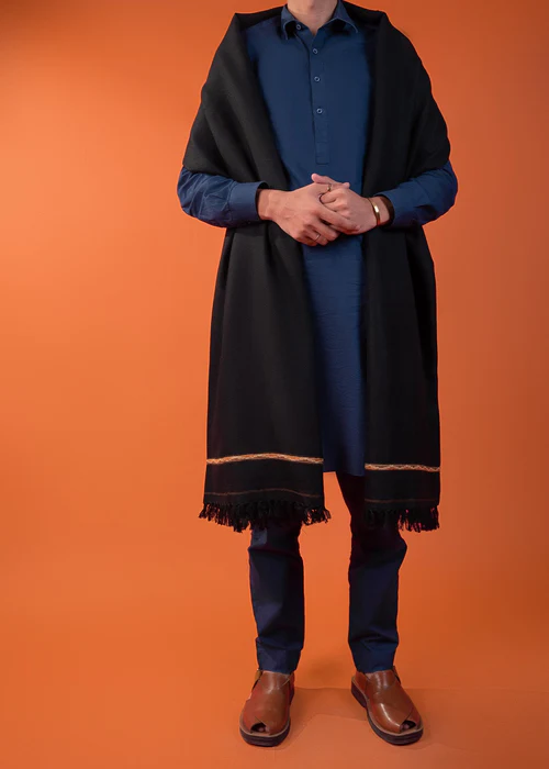 Premium Mix Wool Men's Shawl - Rich Black