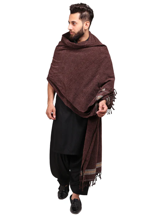 Pure Velvet Dhussa Shawl For Men - Coffee - 2