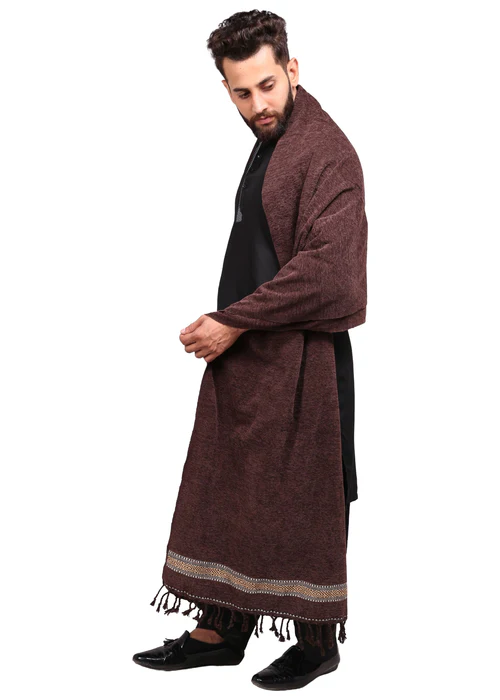 Pure Velvet Dhussa Shawl For Men - Coffee - 3