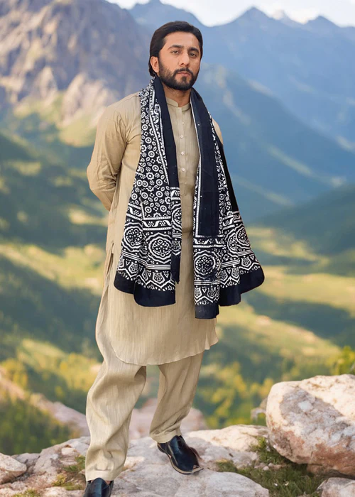 Sindhi Ajrak For Men - Black - 3