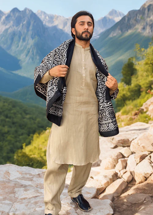 Sindhi Ajrak For Men - Black