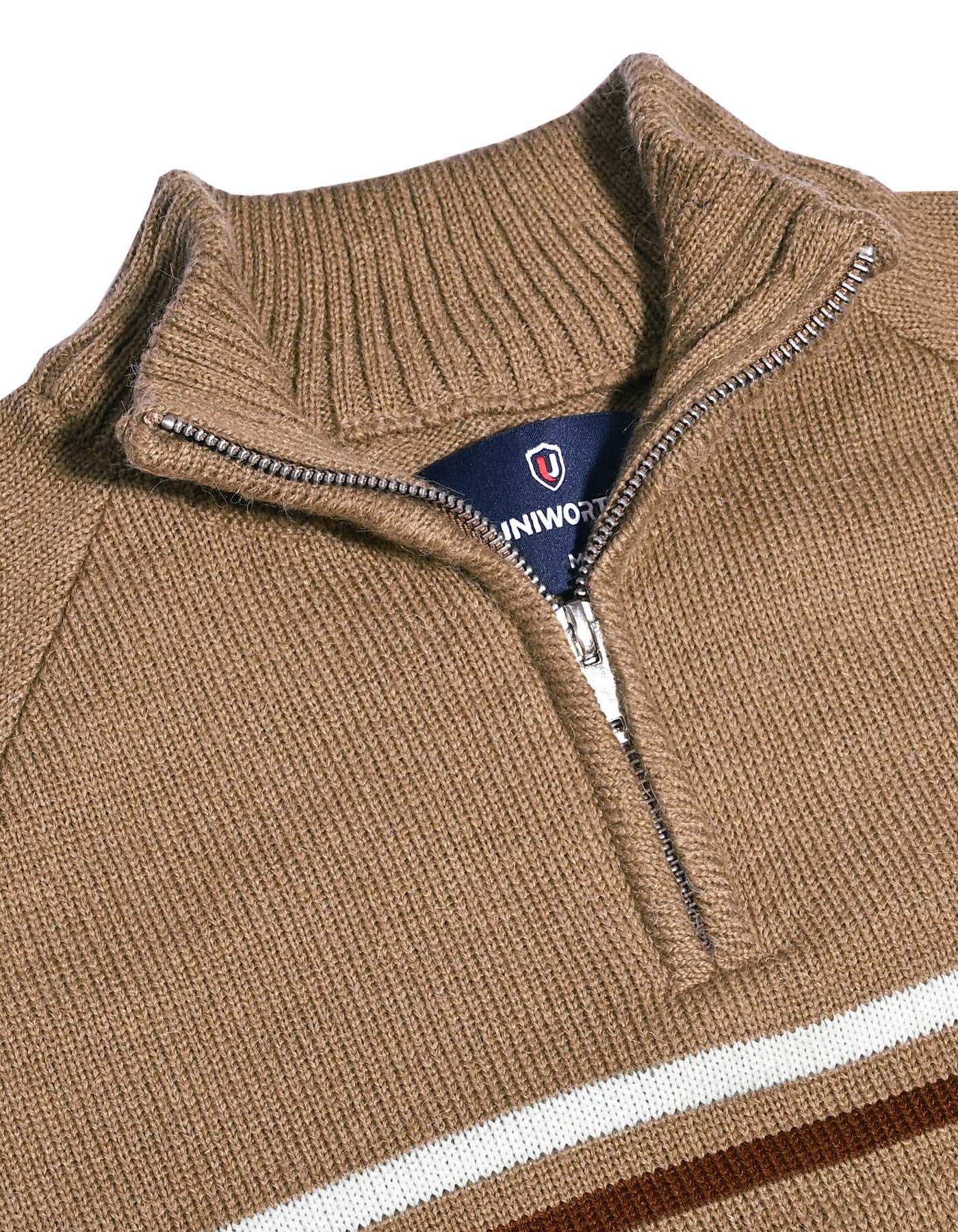 Beige Geometric Mock Neck Sweater - 3