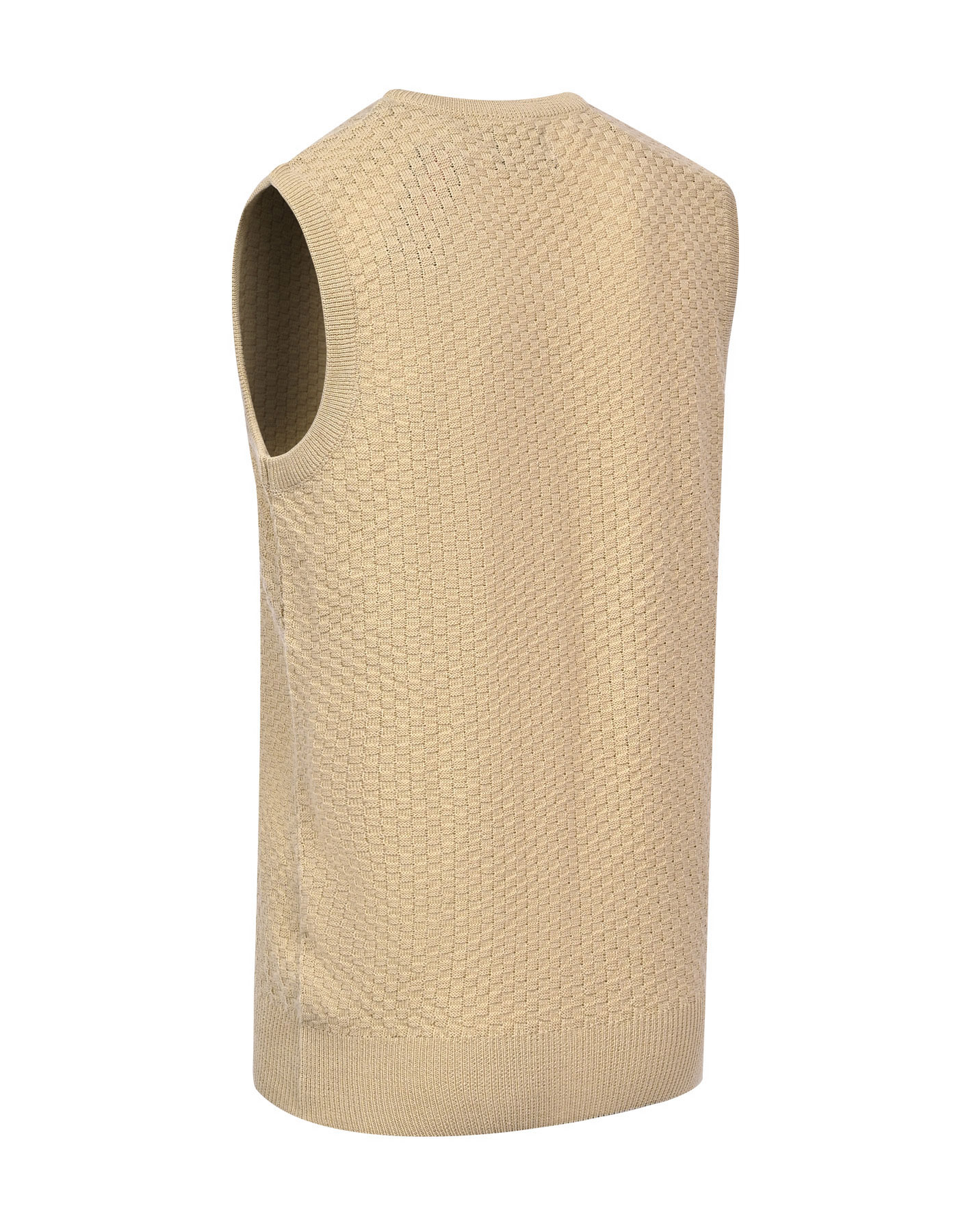 Beige Texture V-neck Sleeveless Sweater - 4