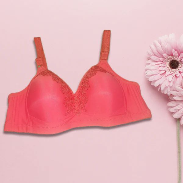 Red Embroidered Full Cup Wrinkle Free Padded Bra - 2