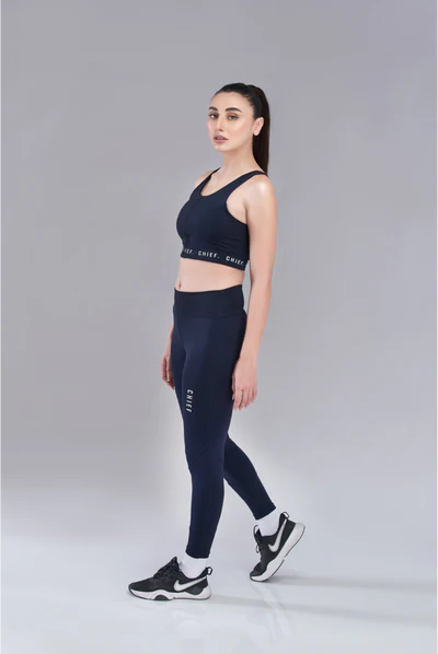Navy Blue Zipper Sports Bra & Stride Leggings - 2