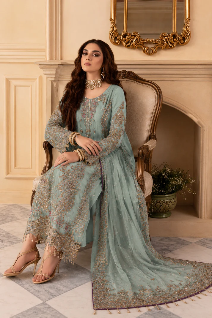 Charizma Embroidered Luxury Chiffon 3Pc Unstitched Suit - 4