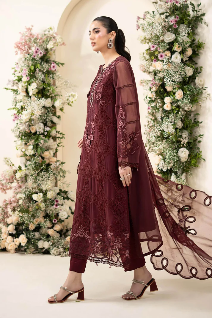Maria.B Luxury Chiffon Embroidered Collection MCS-26-108-Burgundy - 2