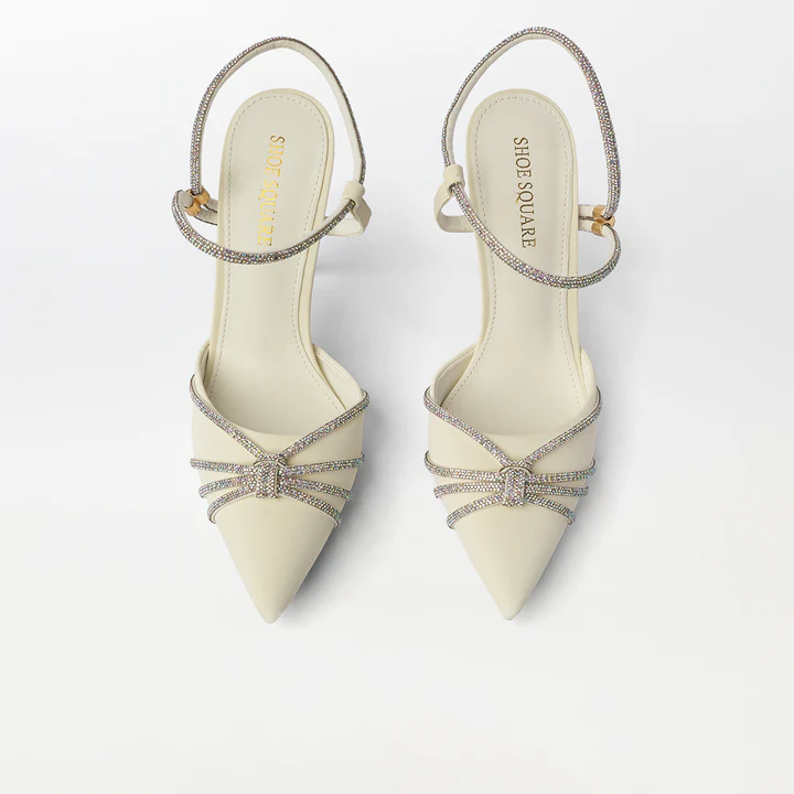 Embellished High Heel White Sandals - (CH282) - 3