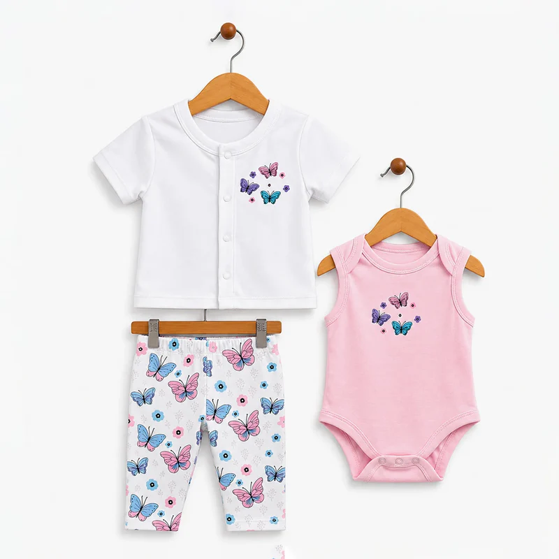 Wonder-Child Baby Girl 3 Piece Set Butterflies Print