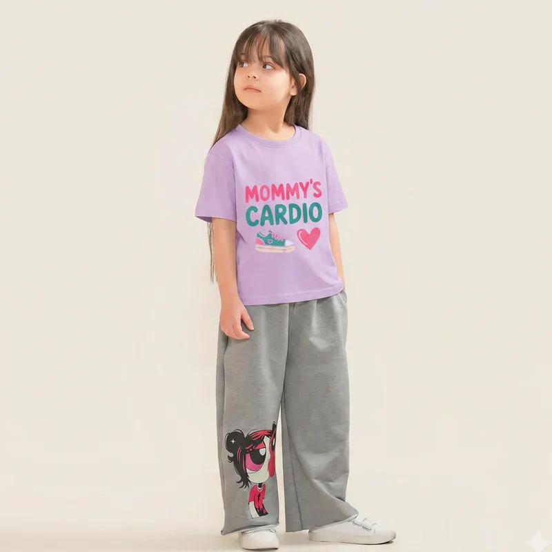 Baby Girl Purple Mommy's Cardio Print T-Shirt