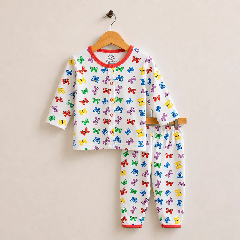 D-Baby 2 Piece Set Red Multi Butterflies Print