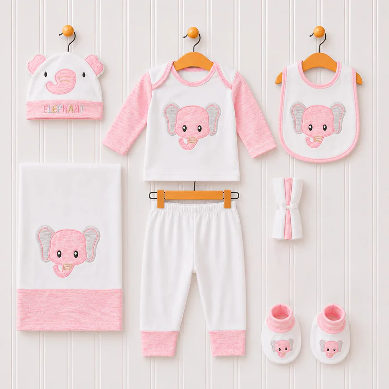 Baby Girl 9 Piece Starter Set Pink Elephant