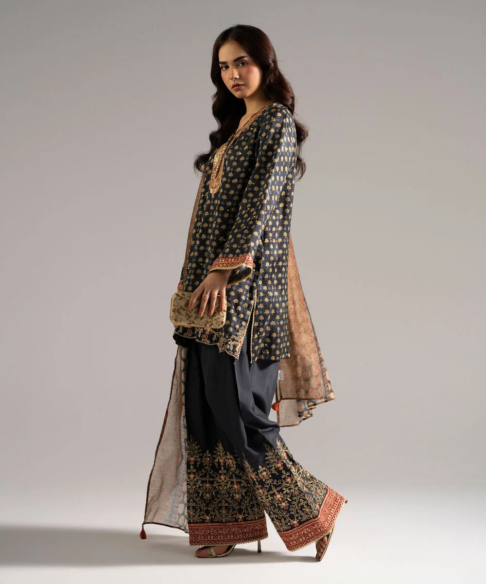 3 Piece - Embroidered Raw Silk Suits - 2