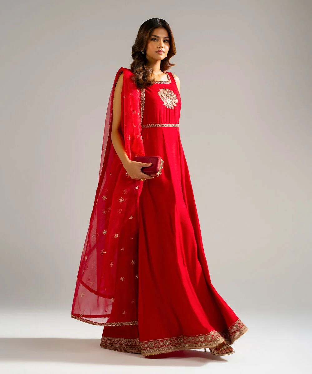 2 Piece - Embroidered Raw Silk Suit - 3
