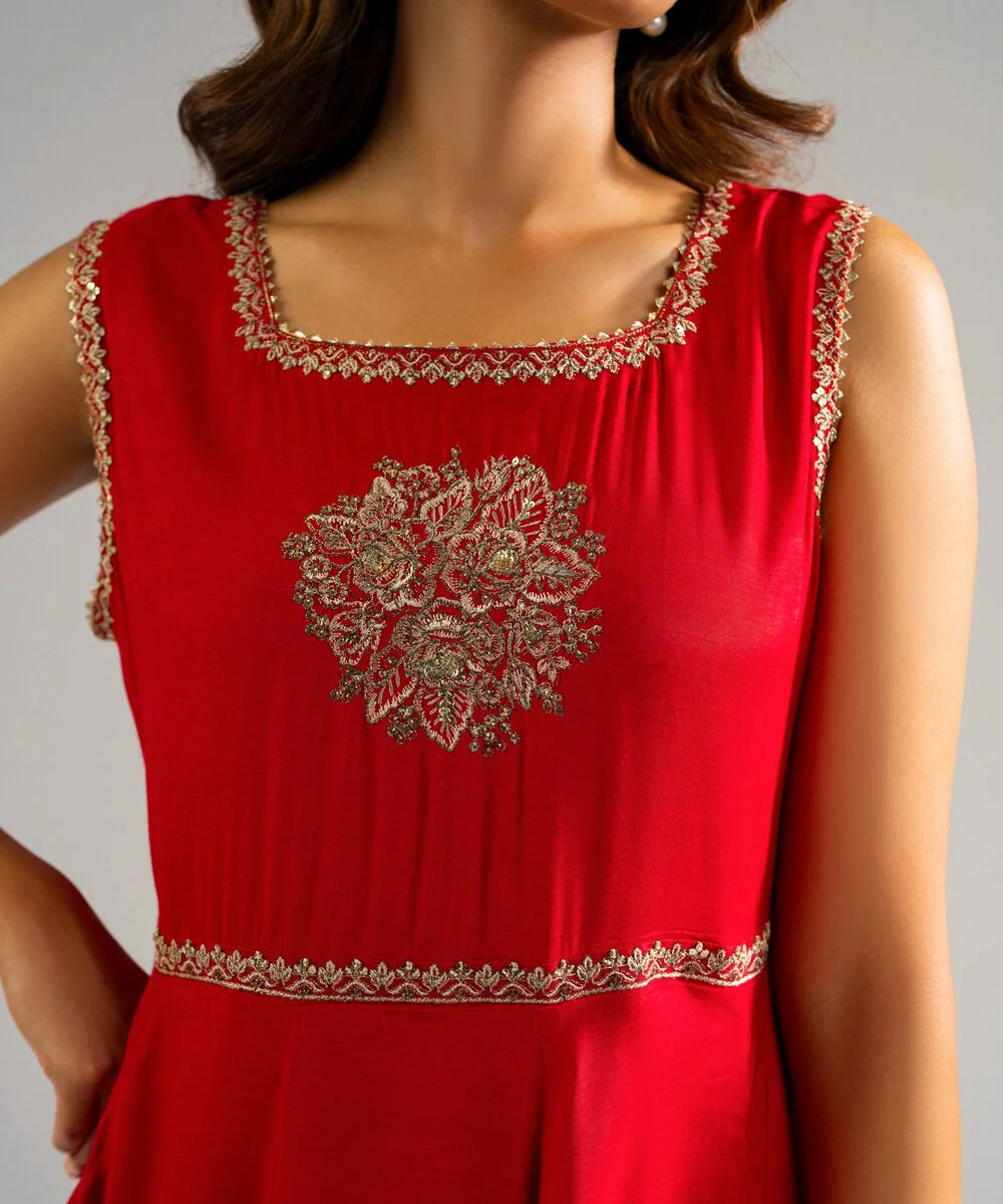 2 Piece - Embroidered Raw Silk Suit - 4